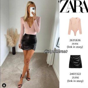 Zara Faux Leather Black Mini Skirt Sz L NWT